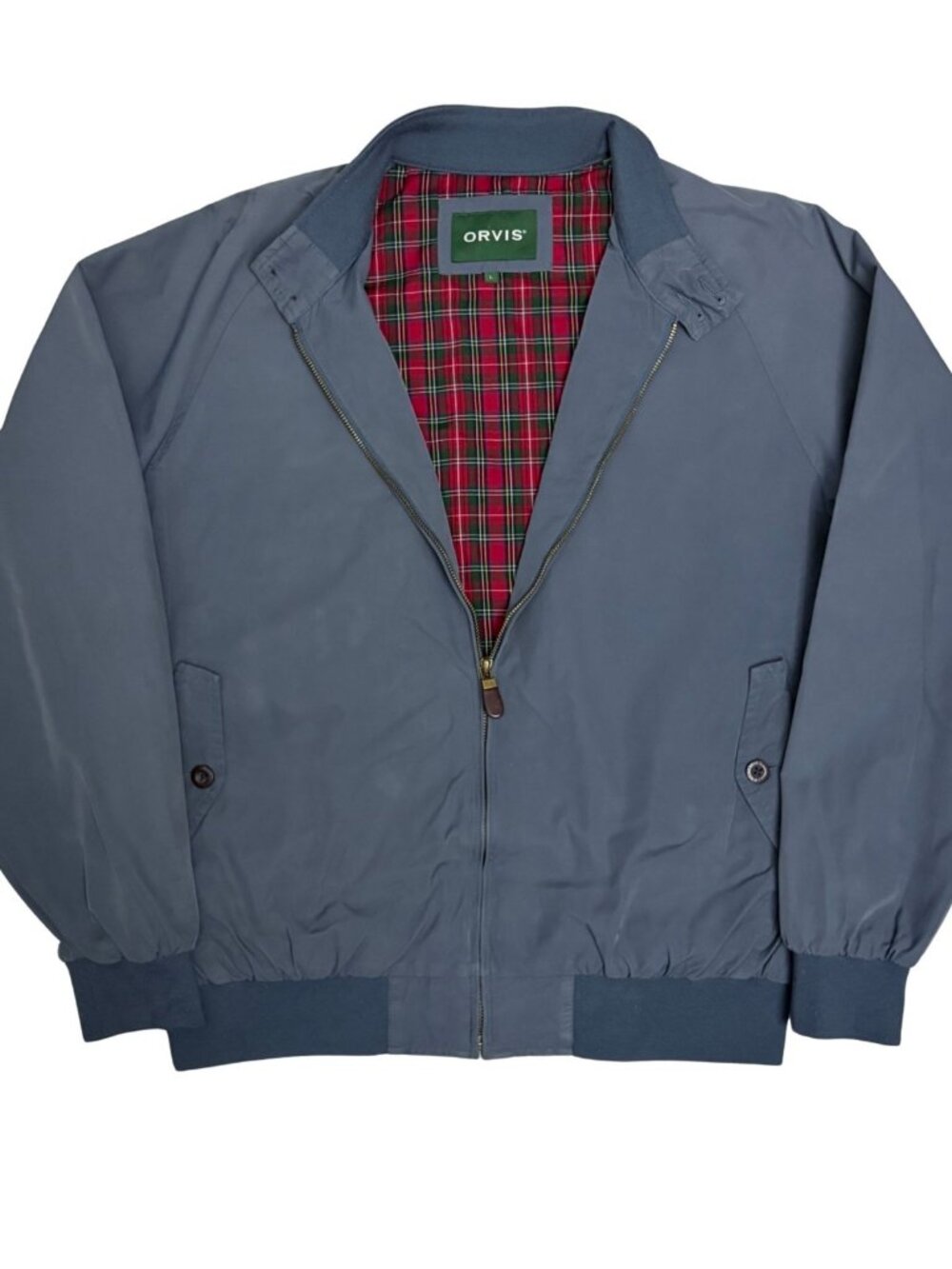 ORVIS Bomber Jacket Vintage Y2K Grey Tartan Plaid Light Coat Mens Large